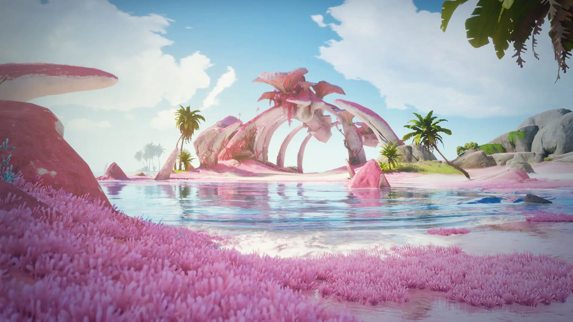 A pink shoreline in Aniimo’s world